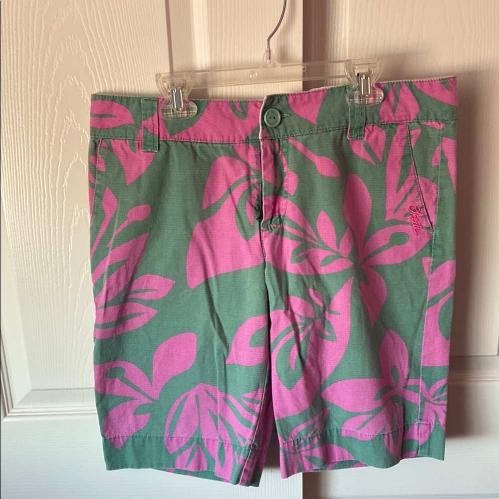 O’Neil Women's Green and Pink Floral Bermuda Shorts